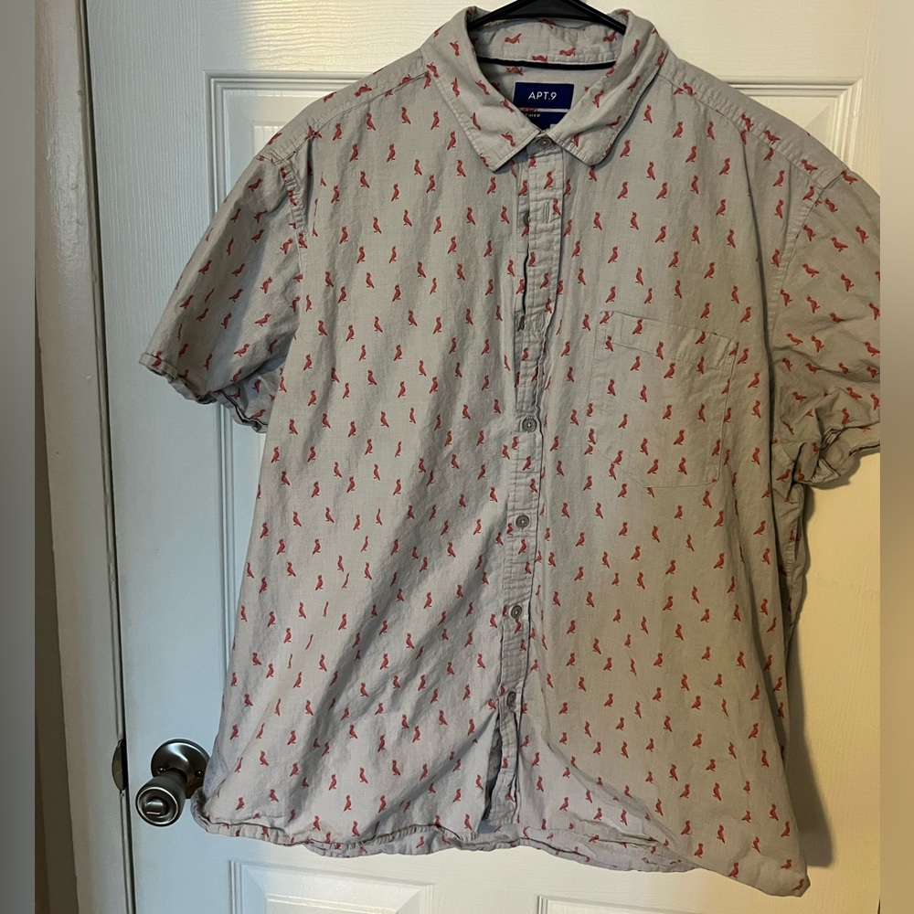 Apt9 XXL grey and pink bird button down.